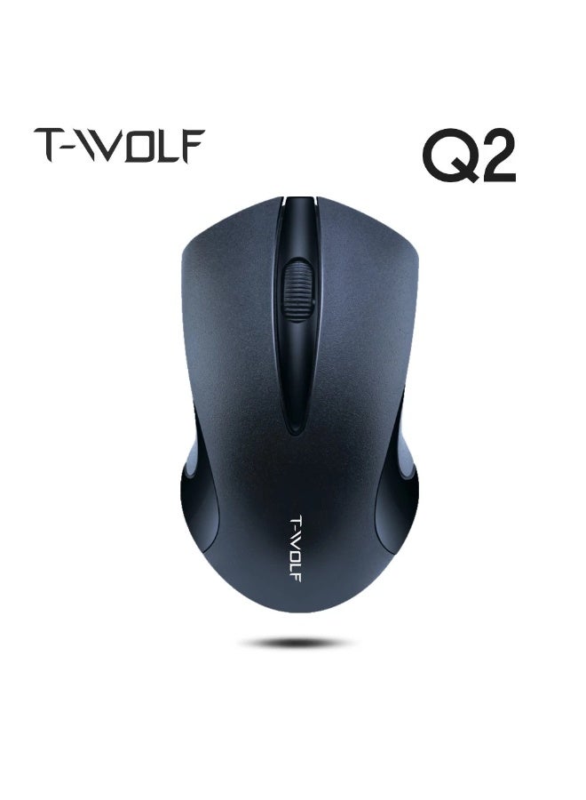 T-Wolf Q2 Optical Wireless Mouse Portable Ergonomic Mice USB Receiver Optical Office Mouse 3 Button 1200 DPI for PC/Laptop  (Black) - Image 1
